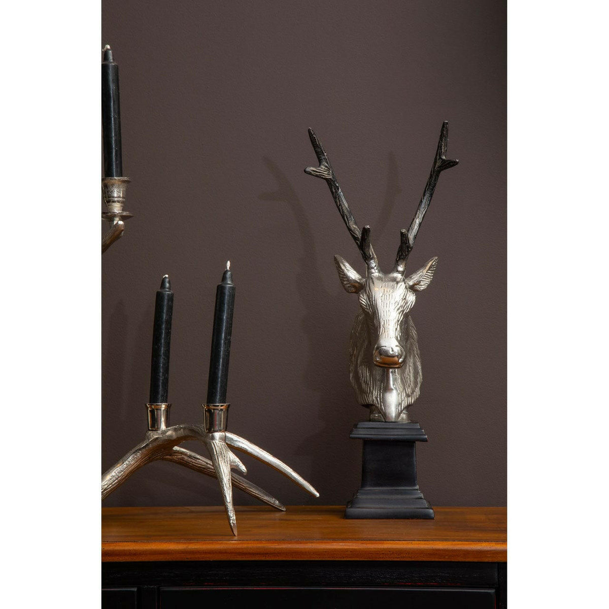 Stag Head Sculpture With Nickel Finish.