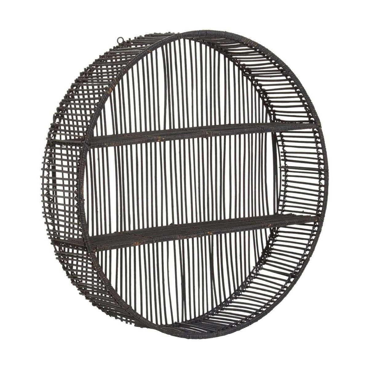 Batu Large Black Rattan Wall Shelf.