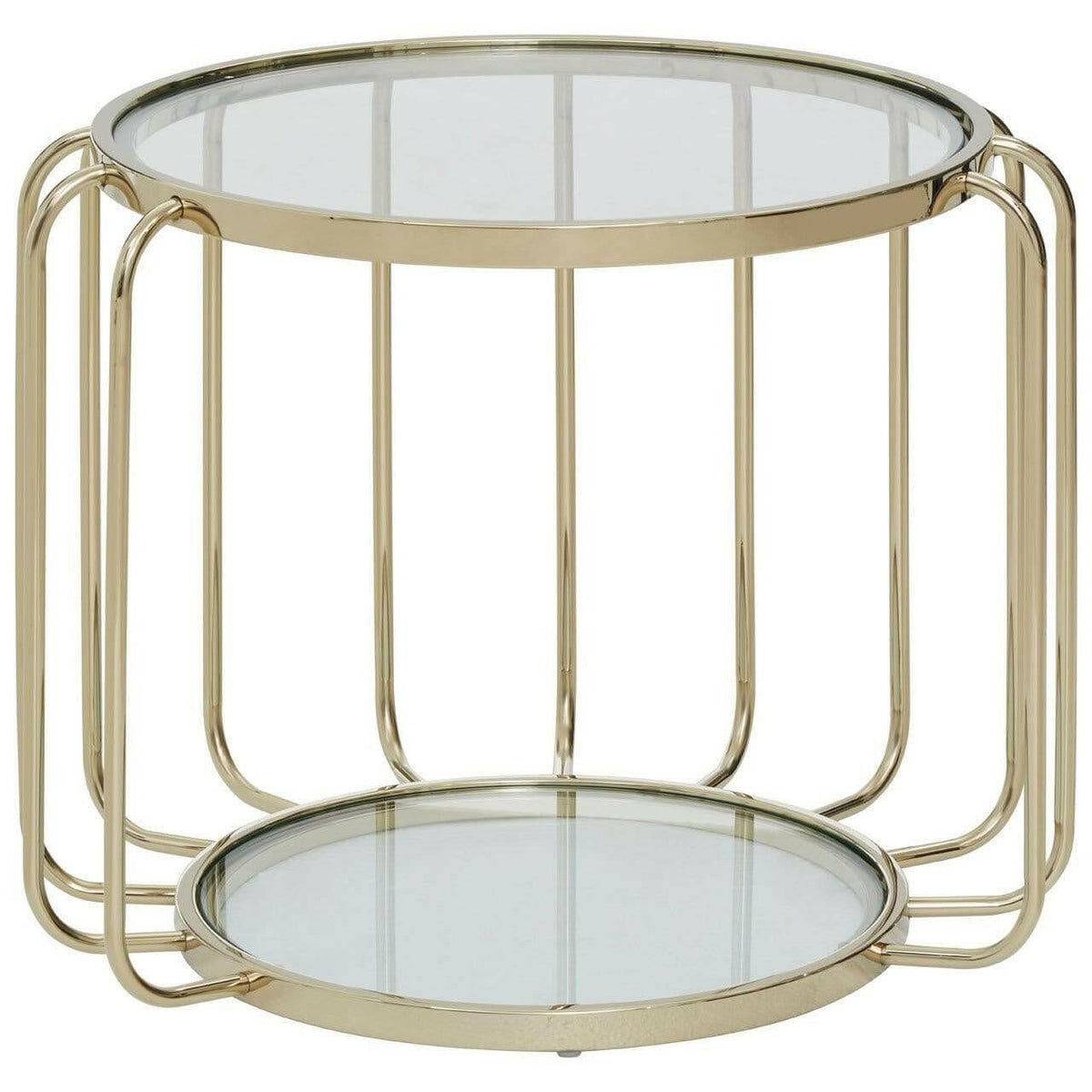 Orzo Warm Metallic Side Table with Glass Top.