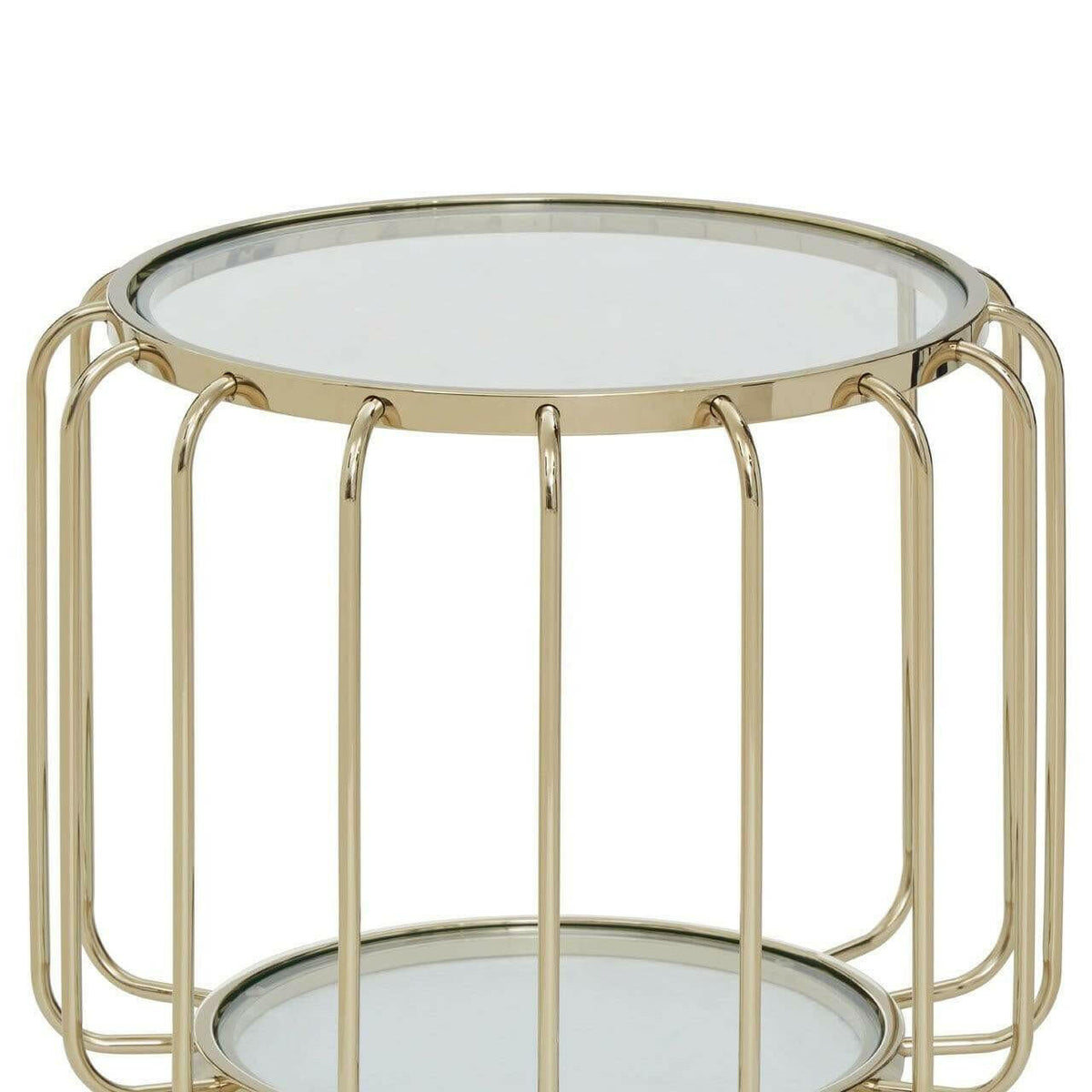 Orzo Warm Metallic Side Table with Glass Top.