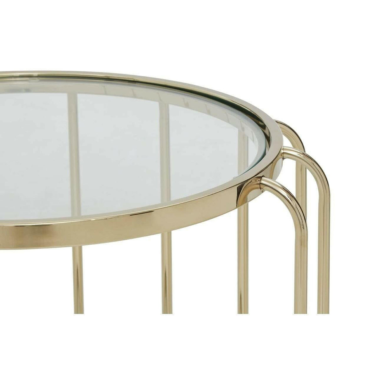 Orzo Warm Metallic Side Table with Glass Top.