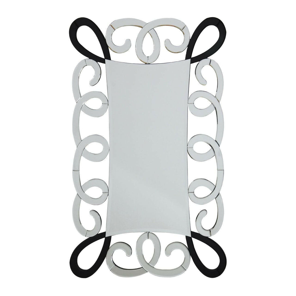Black And Silver Scroll Design Wall Mirror.
