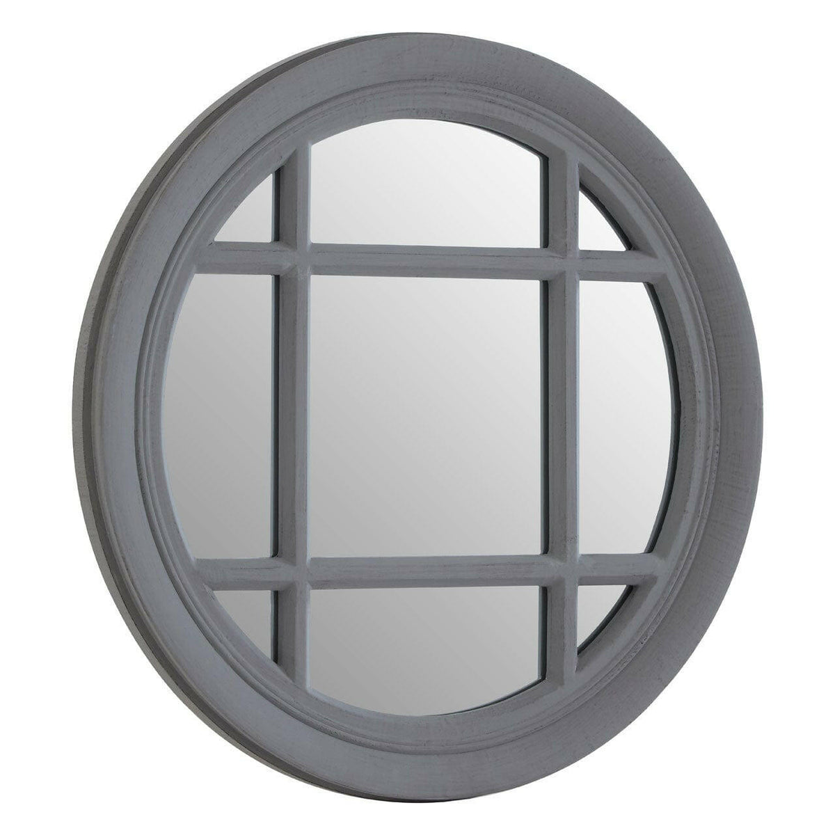 Flat Wood Round Grey Wall Mirror.