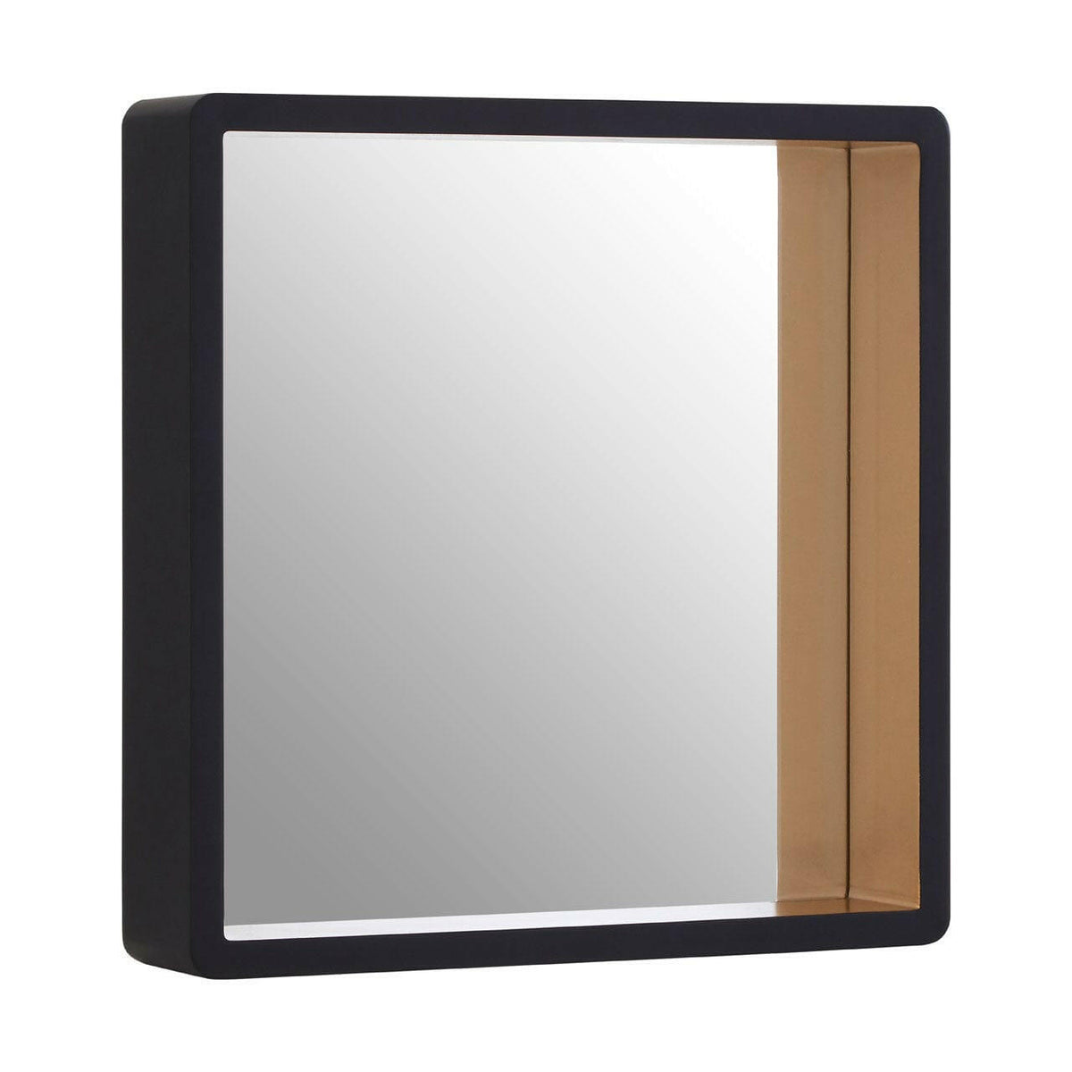 Small Black Wall Mirror With Gold Edge.