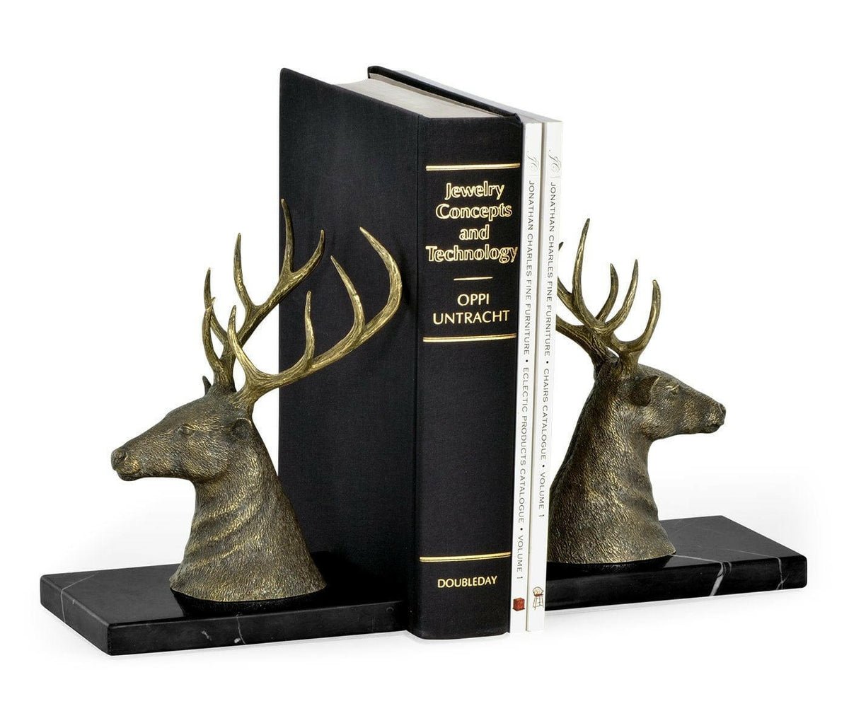 Jonathan Charles Bookends Deer on Marble Base.