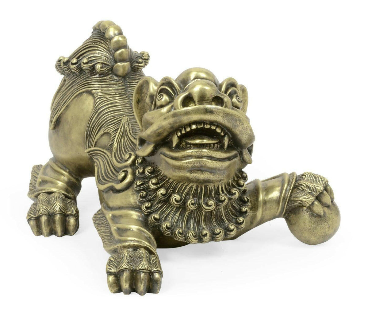 Jonathan Charles Foo Dog Ornament - Antique Brass.
