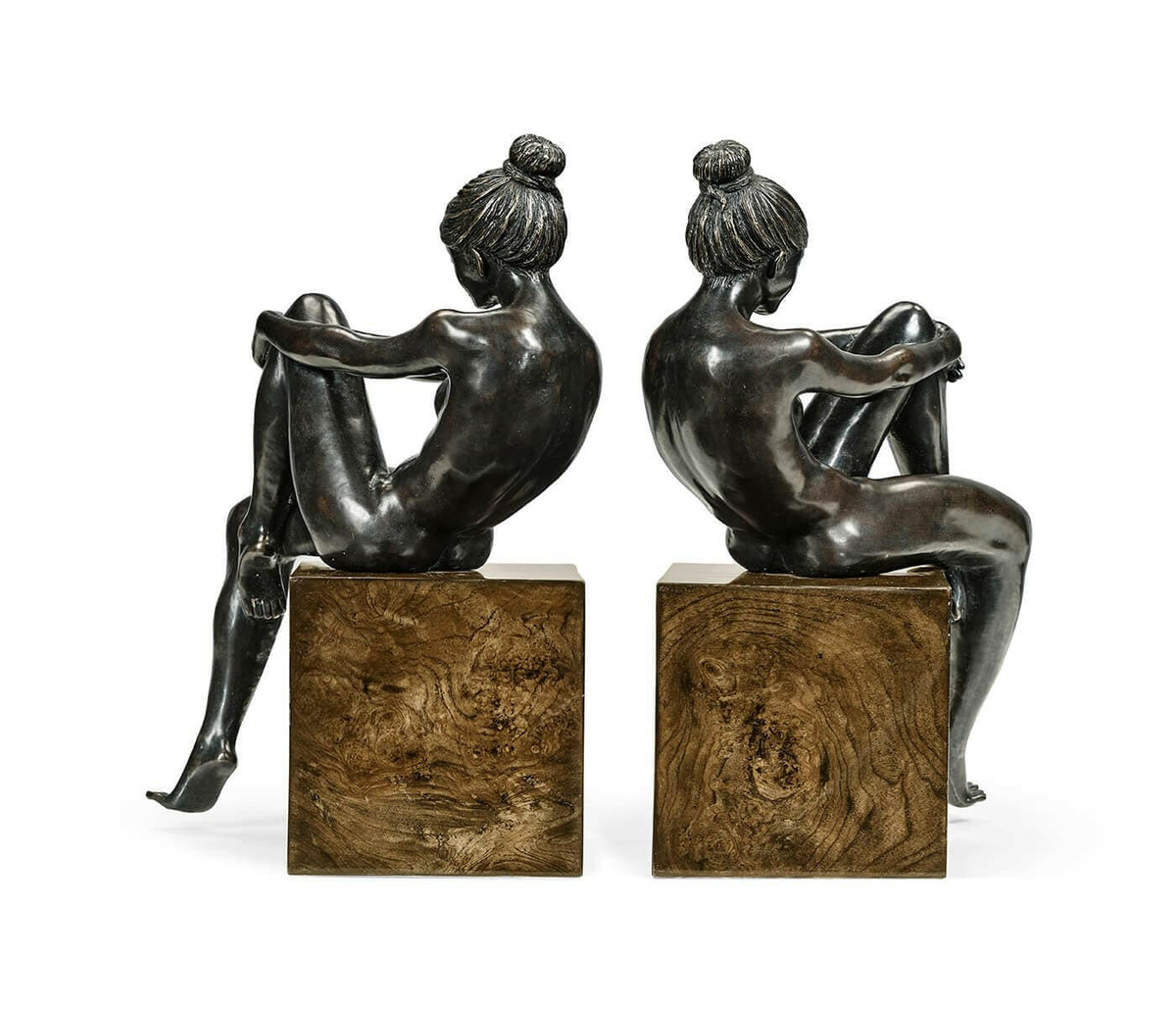Jonathan Charles Nude Girl Figurine Bookends - Dark Bronze.