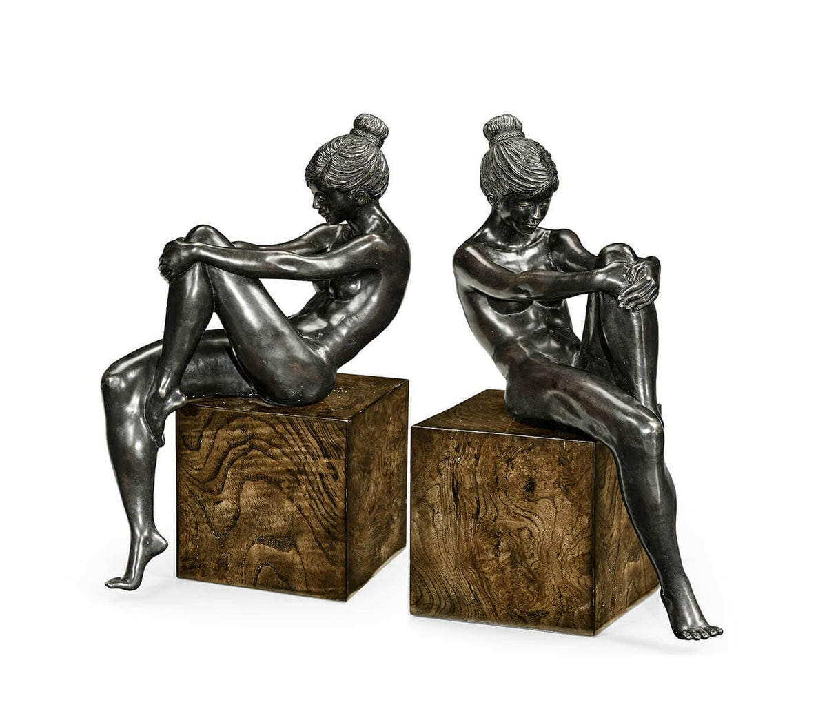 Jonathan Charles Nude Girl Figurine Bookends - Dark Bronze.