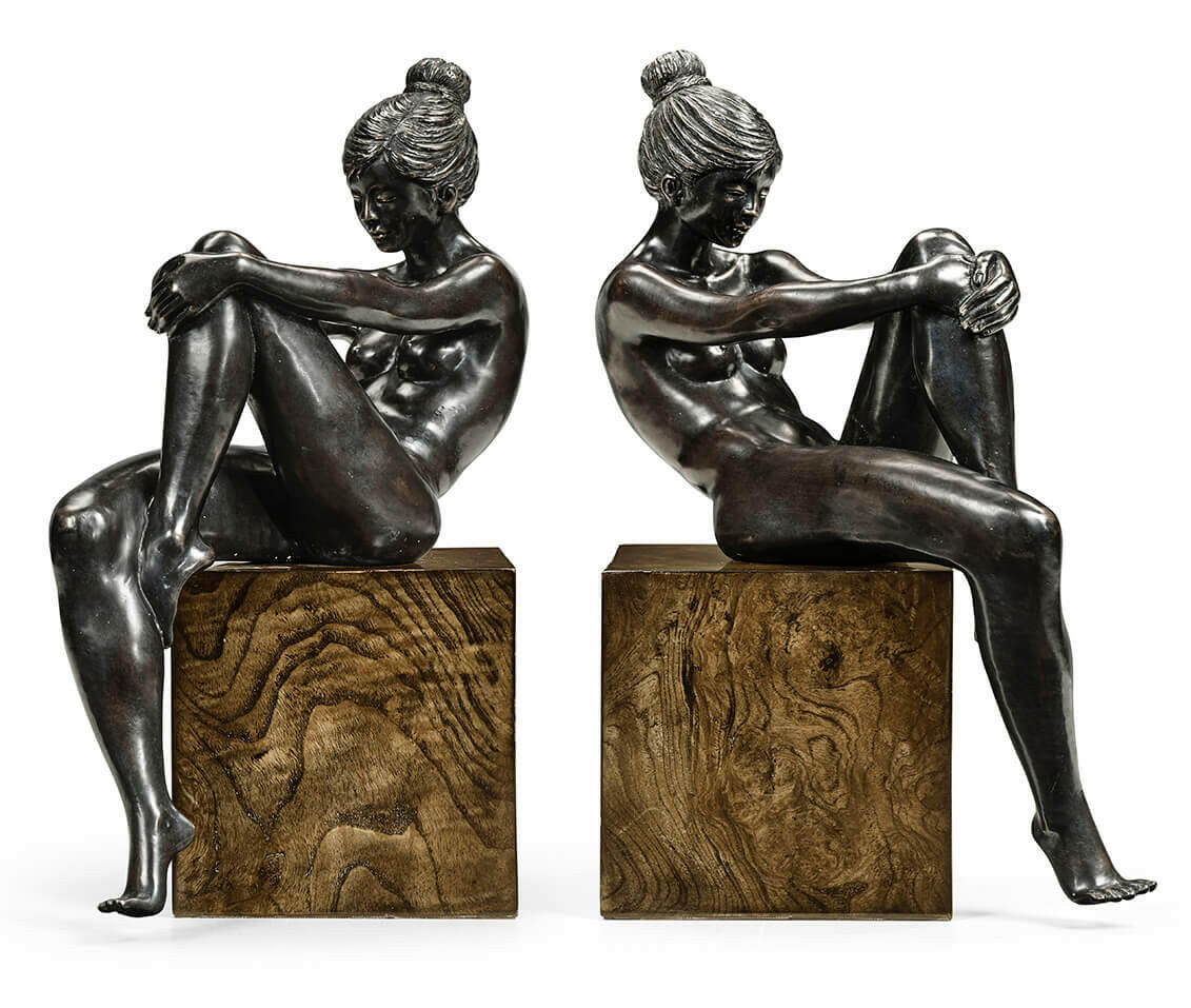 Jonathan Charles Nude Girl Figurine Bookends - Dark Bronze.