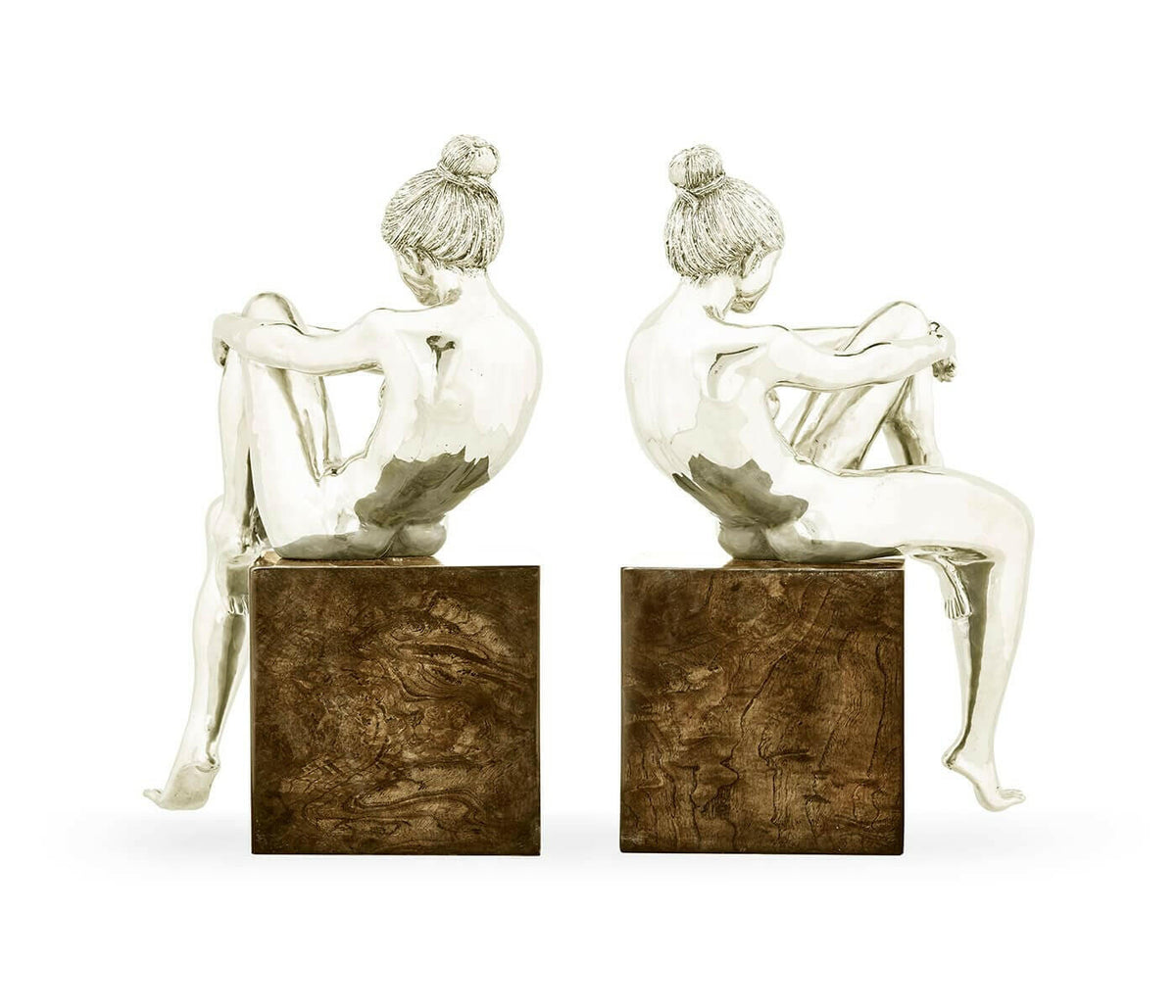 Jonathan Charles Nude Girl Figurine Bookends - White Brass.