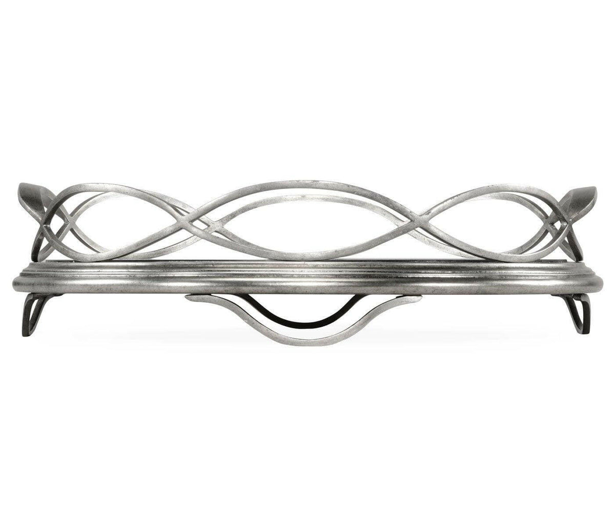 Jonathan Charles Round Tray Interlaced in Eglomise - Silver.