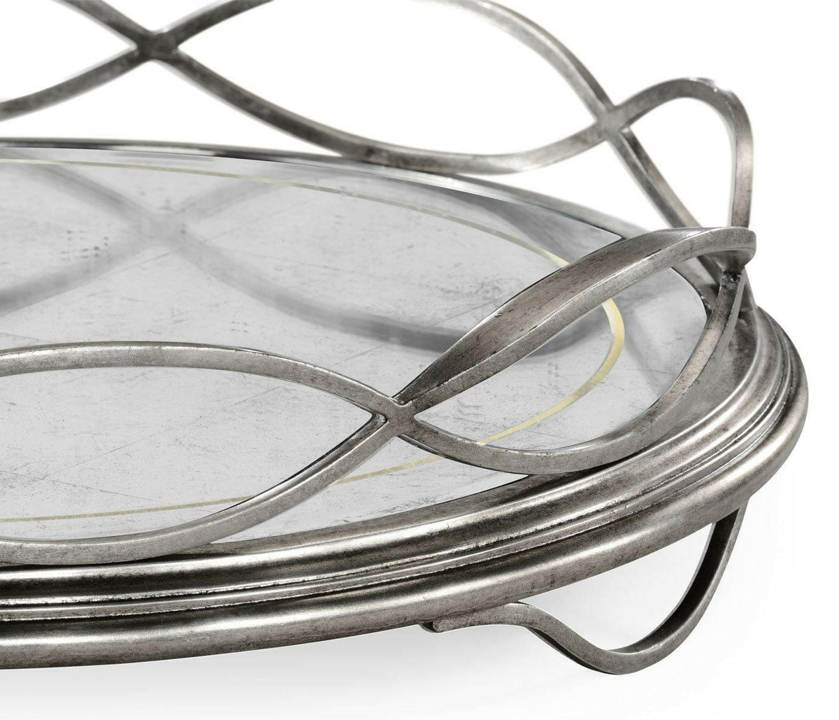 Jonathan Charles Round Tray Interlaced in Eglomise - Silver.