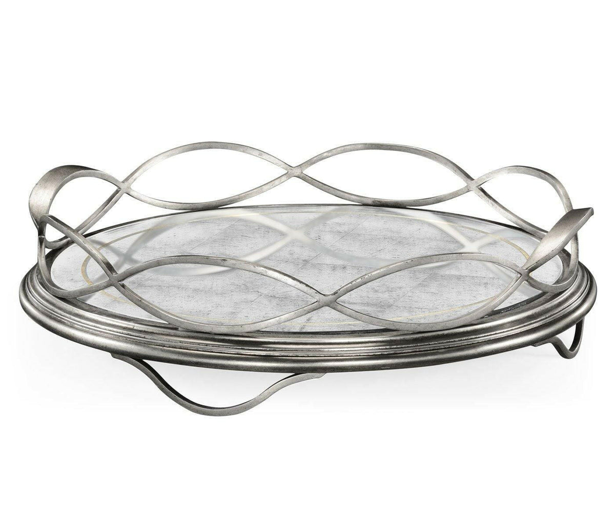 Jonathan Charles Round Tray Interlaced in Eglomise - Silver.