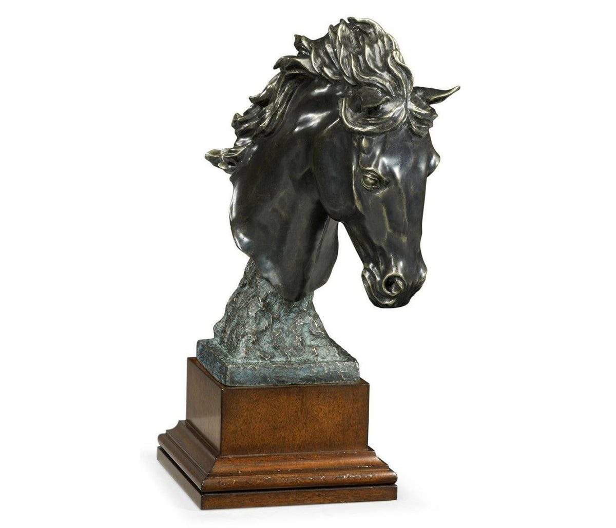 Jonathan Charles Stallion Horse Head Figurine on Base - Dark Bronze.