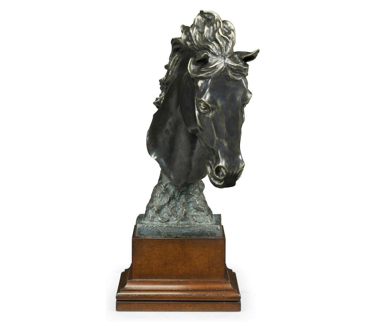 Jonathan Charles Stallion Horse Head Figurine on Base - Dark Bronze.