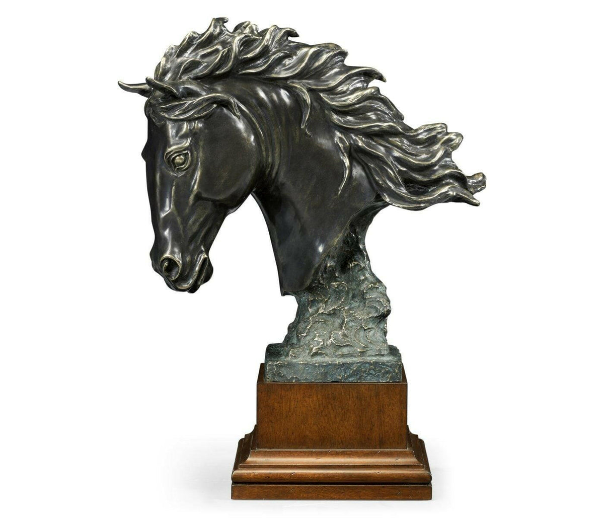 Jonathan Charles Stallion Horse Head Figurine on Base - Dark Bronze.