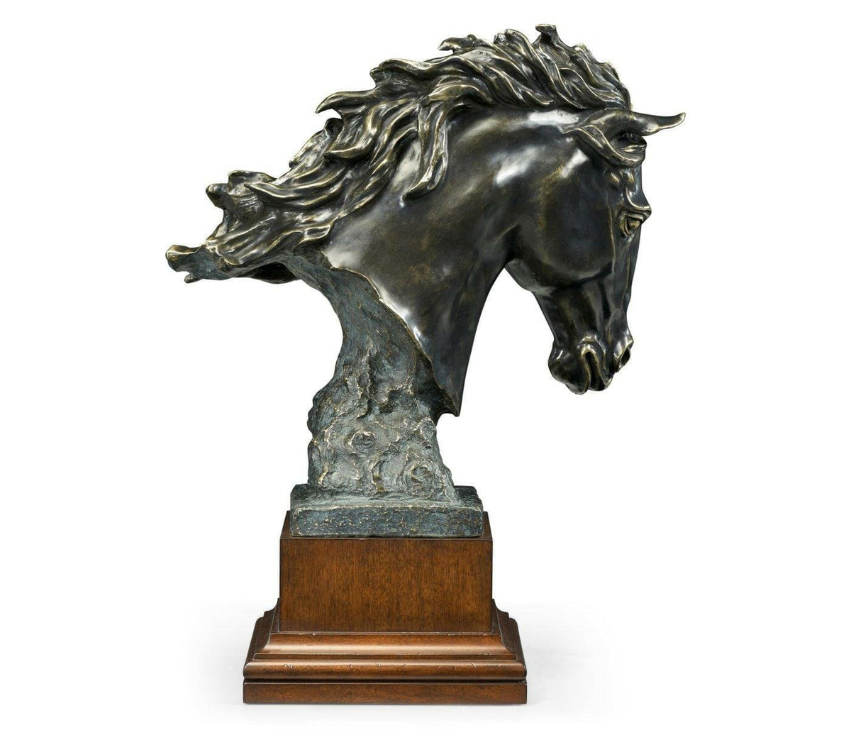 Jonathan Charles Stallion Horse Head Figurine on Base - Dark Bronze.