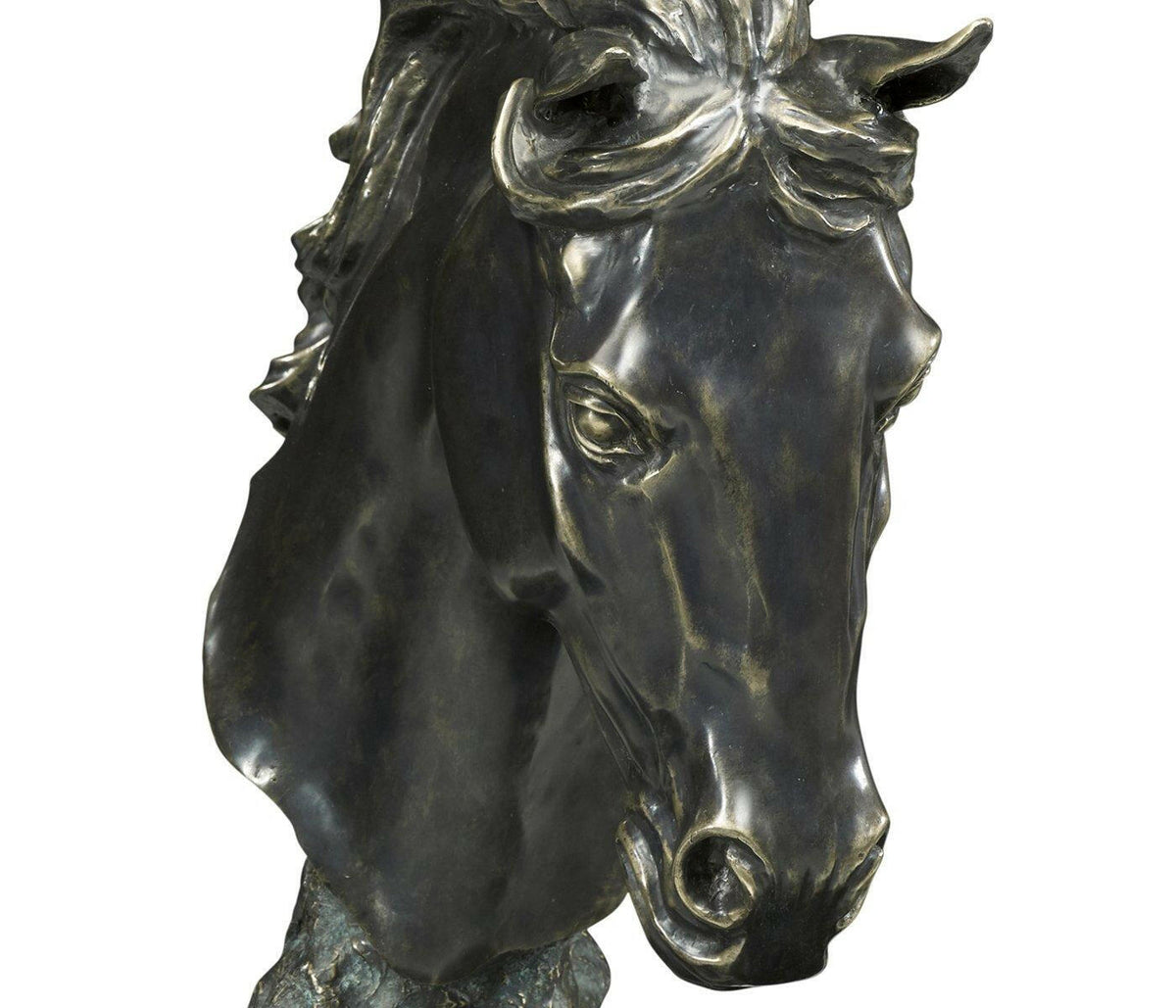 Jonathan Charles Stallion Horse Head Figurine on Base - Dark Bronze.