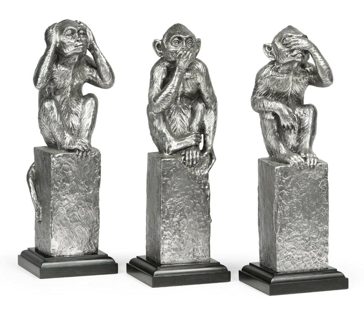Jonathan Charles Three Wise Monkeys Figurine Set - White Steel.