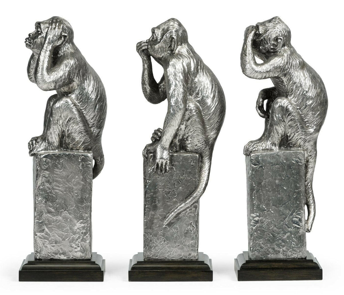 Jonathan Charles Three Wise Monkeys Figurine Set - White Steel.