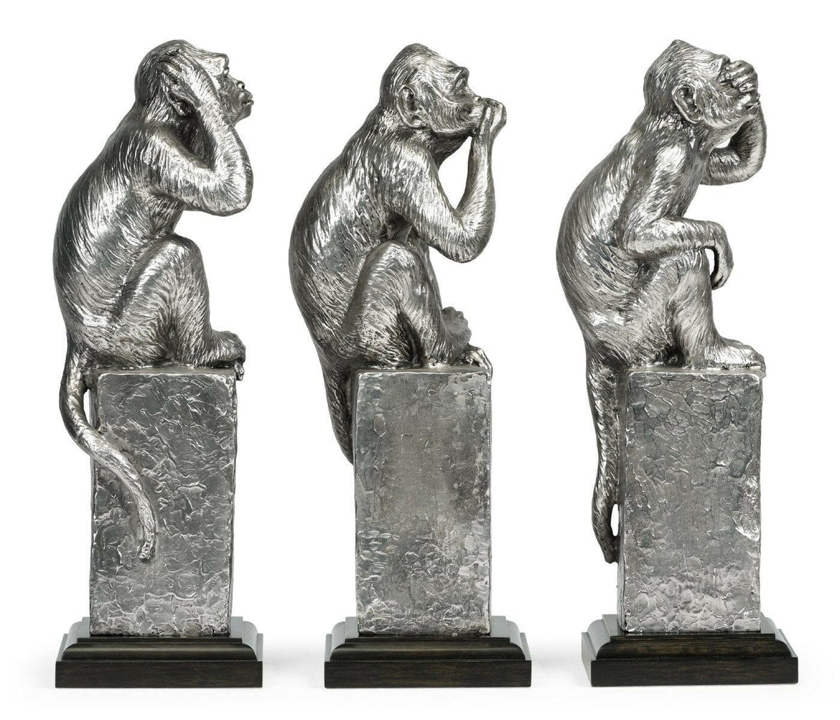 Jonathan Charles Three Wise Monkeys Figurine Set - White Steel.