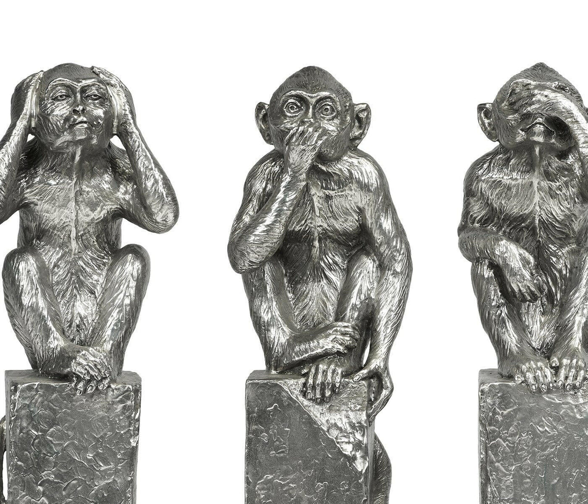 Jonathan Charles Three Wise Monkeys Figurine Set - White Steel.
