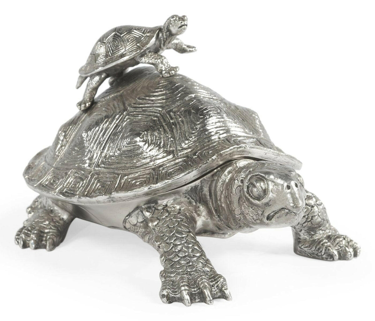 Jonathan Charles Turtle Figurine Box with Hatchling - Stainless Steel.
