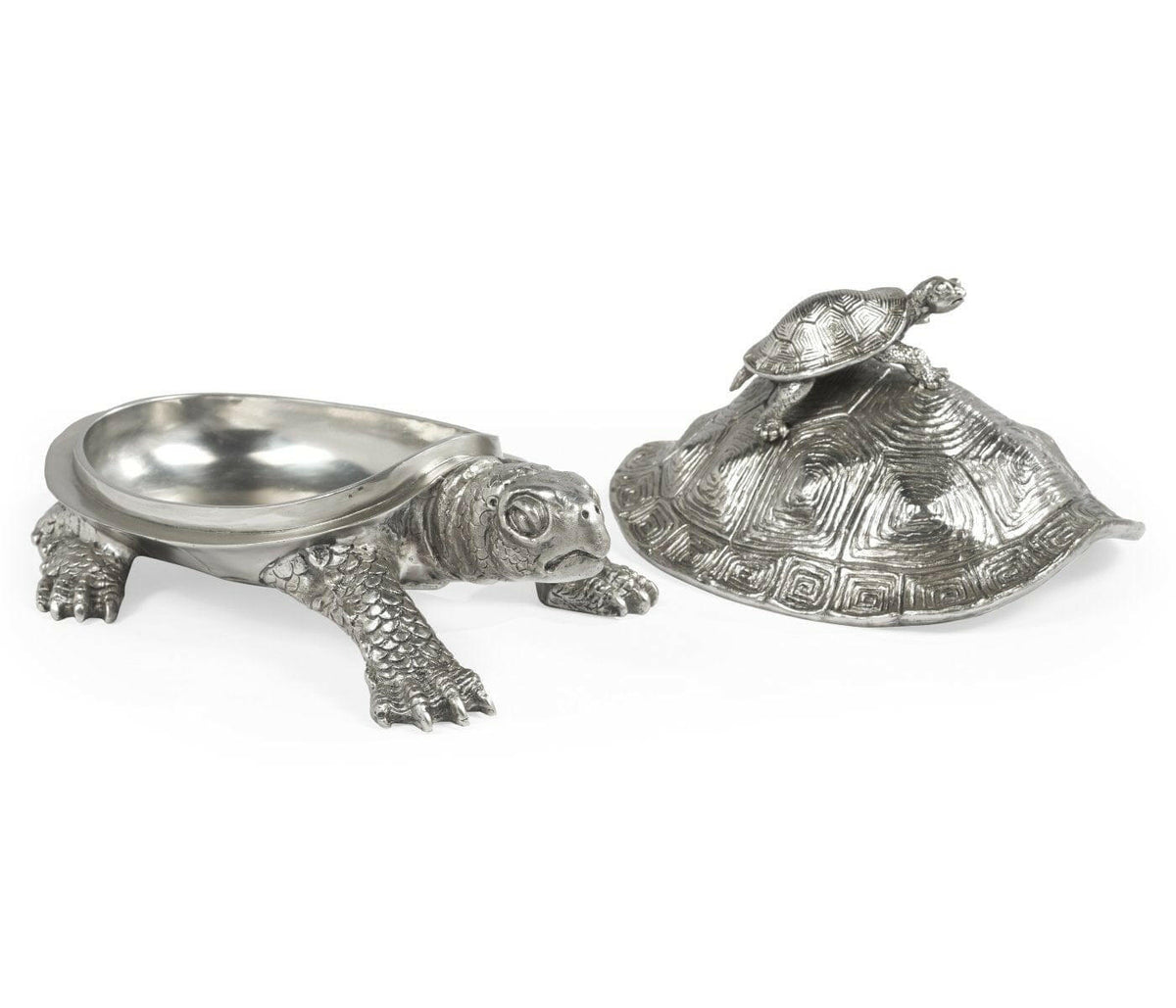 Jonathan Charles Turtle Figurine Box with Hatchling - Stainless Steel.