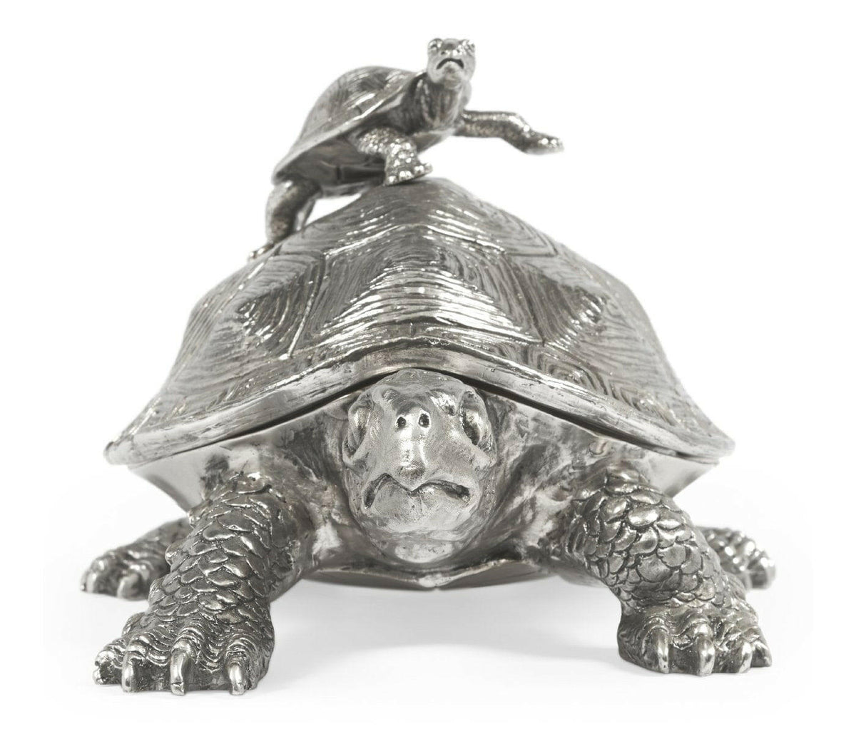 Jonathan Charles Turtle Figurine Box with Hatchling - Stainless Steel.