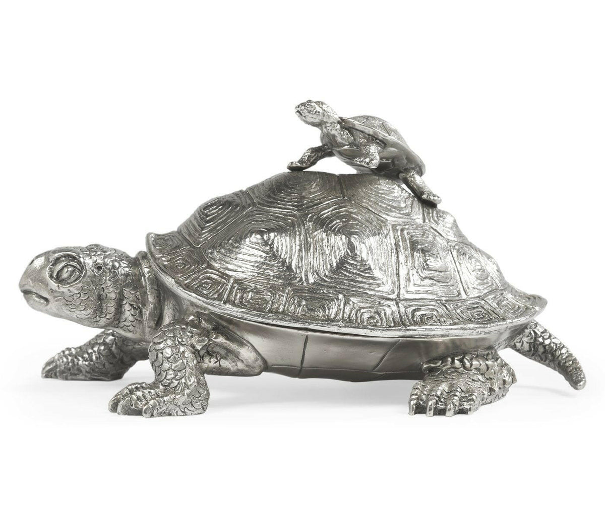 Jonathan Charles Turtle Figurine Box with Hatchling - Stainless Steel.
