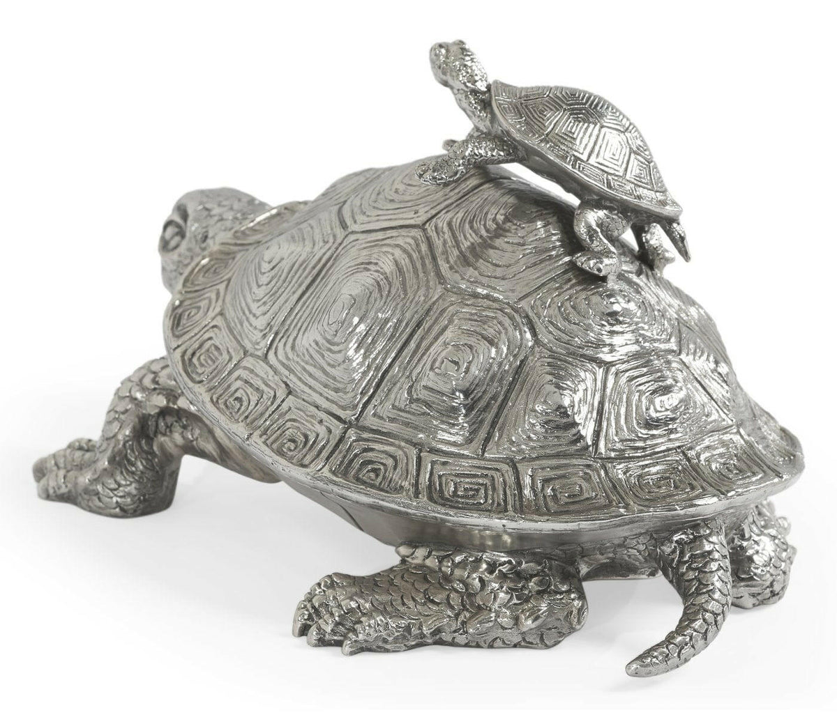 Jonathan Charles Turtle Figurine Box with Hatchling - Stainless Steel.