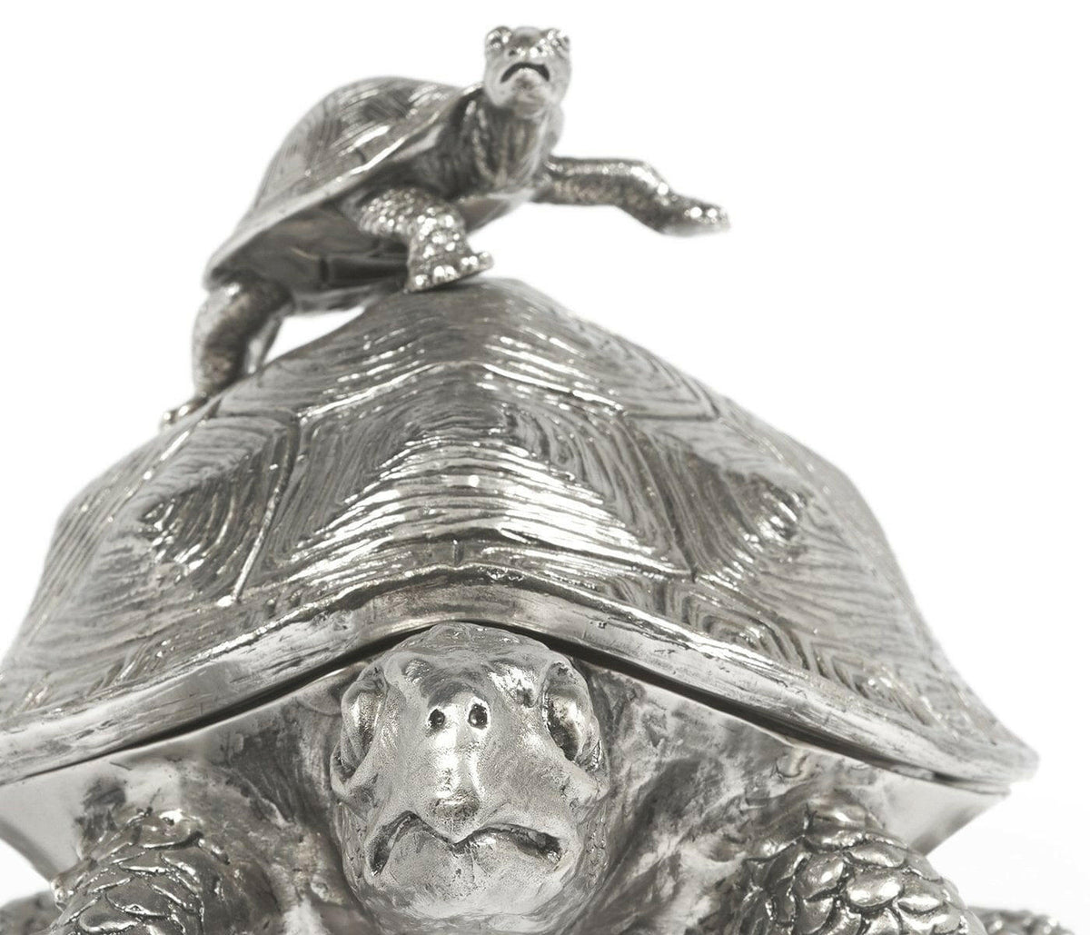 Jonathan Charles Turtle Figurine Box with Hatchling - Stainless Steel.