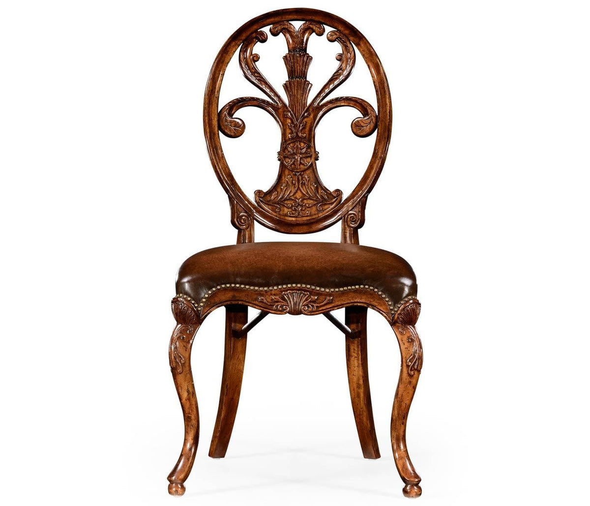 Jonathan Charles Dining Chair Sheraton in Walnut - Antique Chestnut Leather.