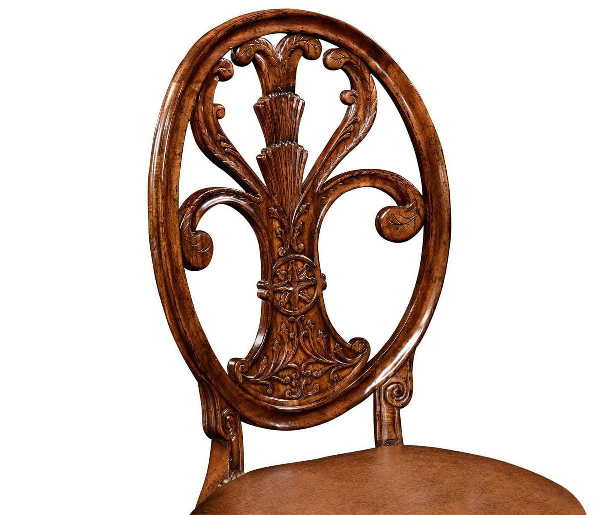 Jonathan Charles Dining Chair Sheraton in Walnut - Antique Chestnut Leather.