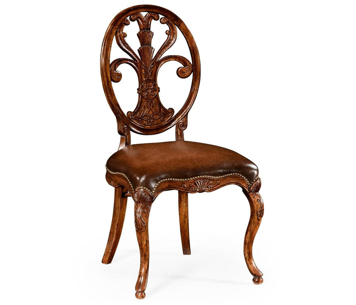 Jonathan Charles Dining Chair Sheraton in Walnut - Antique Chestnut Leather.