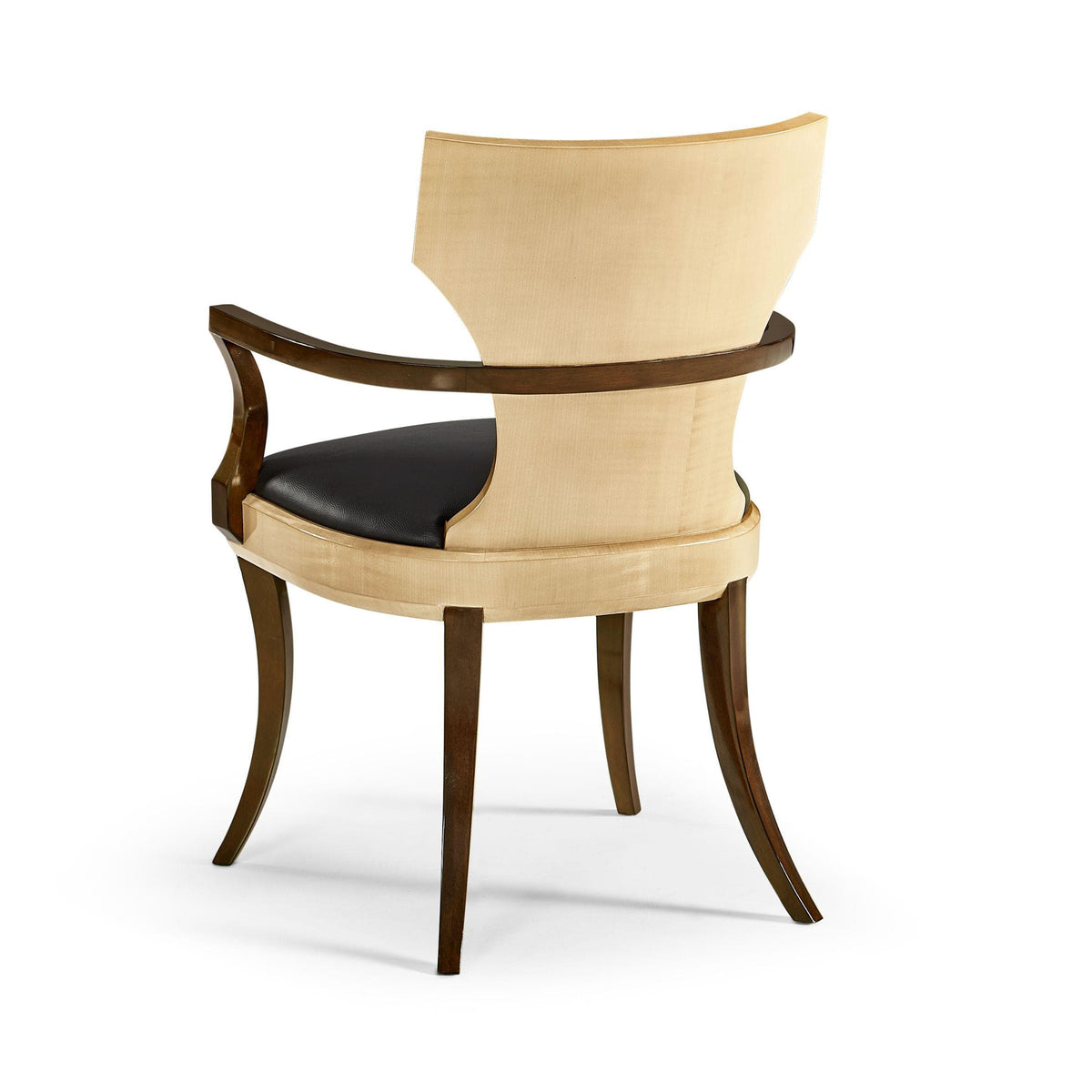 Jonathan Charles Dining Chair with Arms Klismos in Champagne - Chocolate Leather.