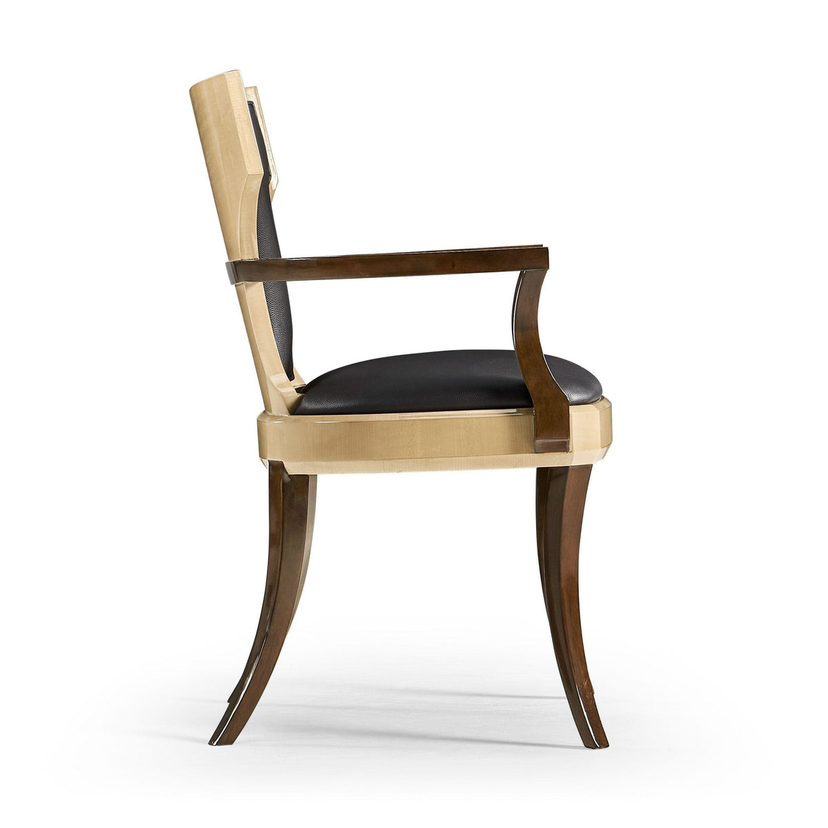 Jonathan Charles Dining Chair with Arms Klismos in Champagne - Chocolate Leather.