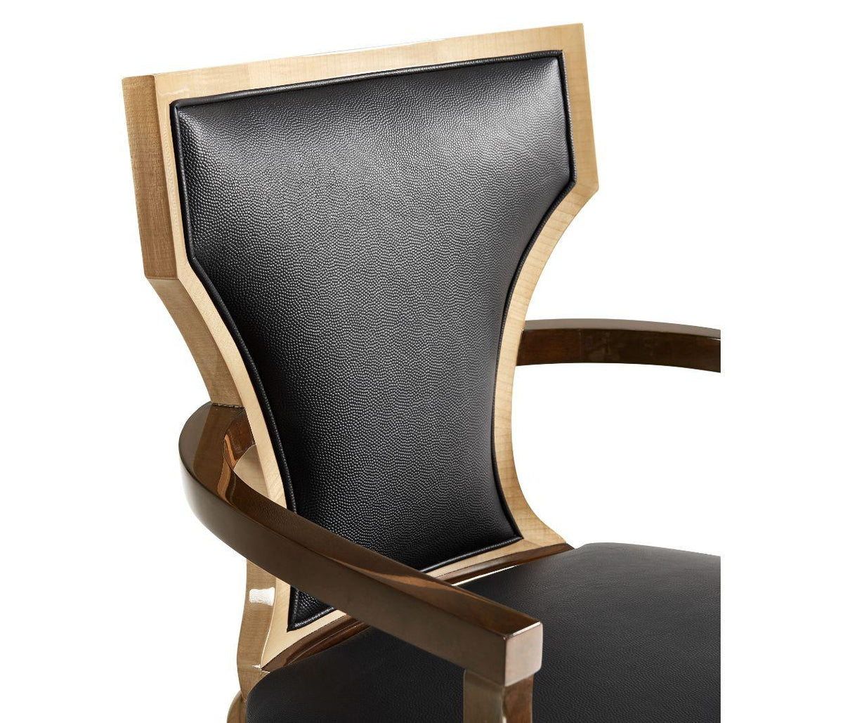 Jonathan Charles Dining Chair with Arms Klismos in Champagne - Chocolate Leather.