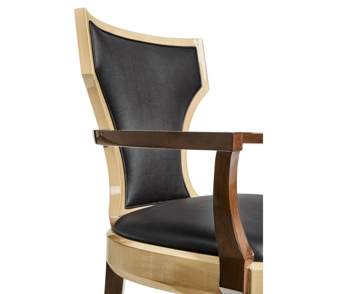 Jonathan Charles Dining Chair with Arms Klismos in Champagne - Chocolate Leather.