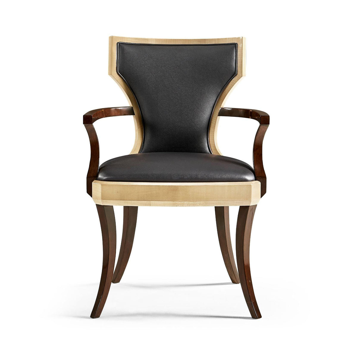 Jonathan Charles Dining Chair with Arms Klismos in Champagne - Chocolate Leather.