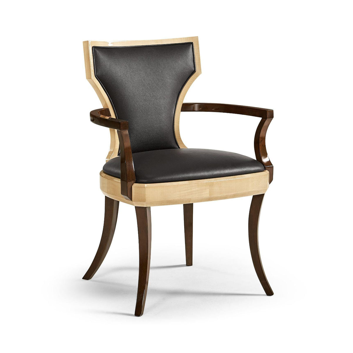 Jonathan Charles Dining Chair with Arms Klismos in Champagne - Chocolate Leather.