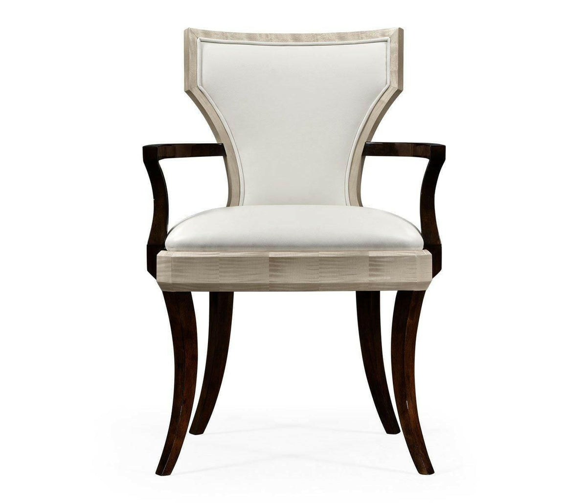 Jonathan Charles Dining Chair with Arms Klismos in Champagne - Cream Leather.