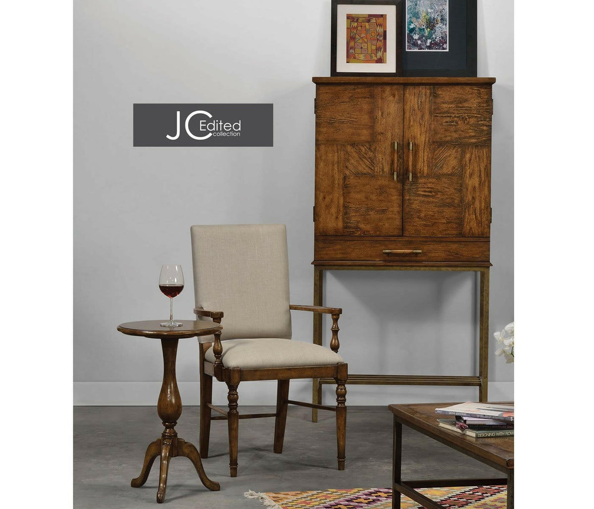 Jonathan Charles Dining Chair with Arms Rustic in Mazo - Country Walnut.