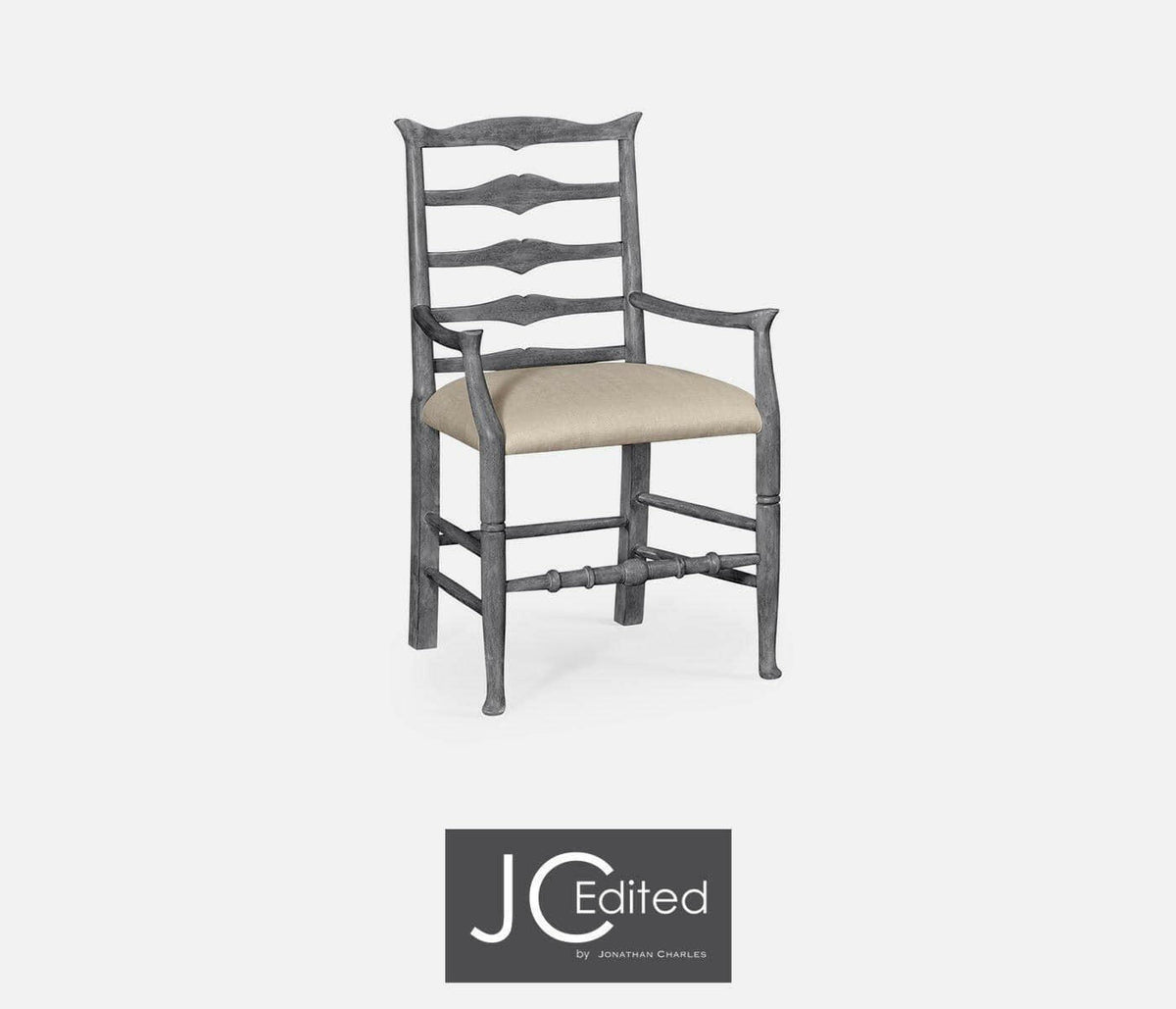 Jonathan Charles Dining Chair with Arms Rustic Ladder Back in Mazo - Antique Dark Grey.