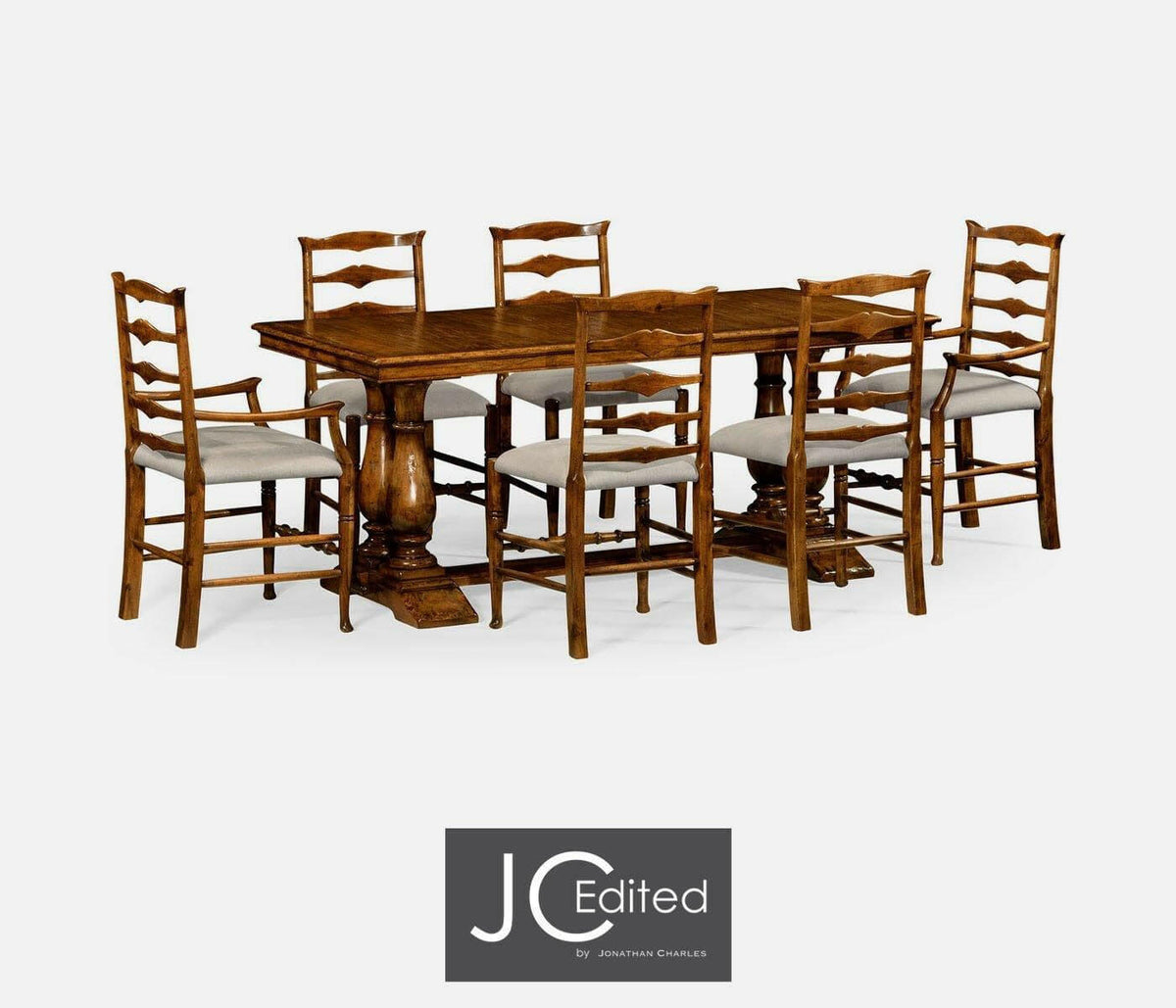 Jonathan Charles Dining Table Rustic with Pedestal Base - Walnut.
