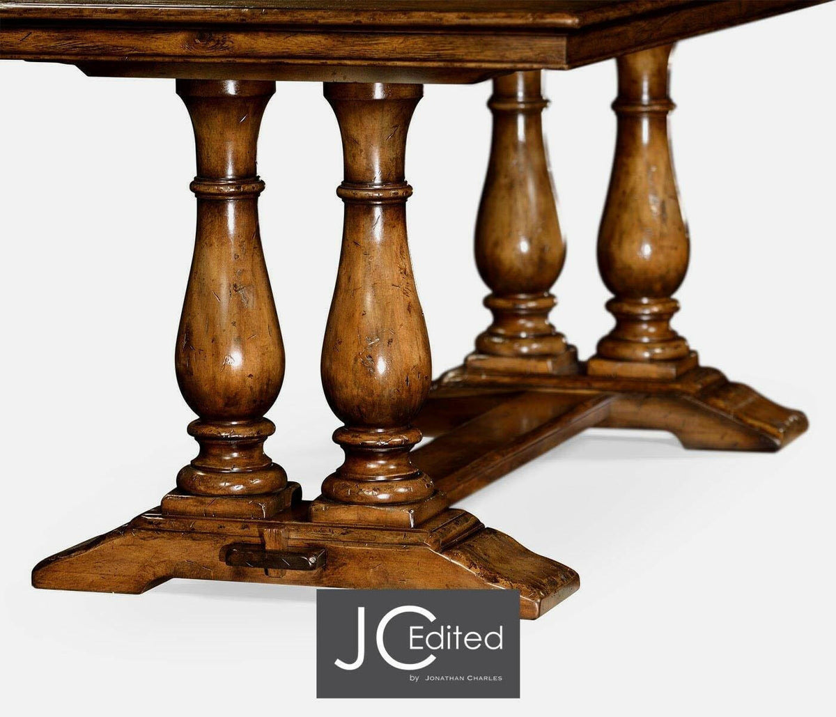 Jonathan Charles Dining Table Rustic with Pedestal Base - Walnut.