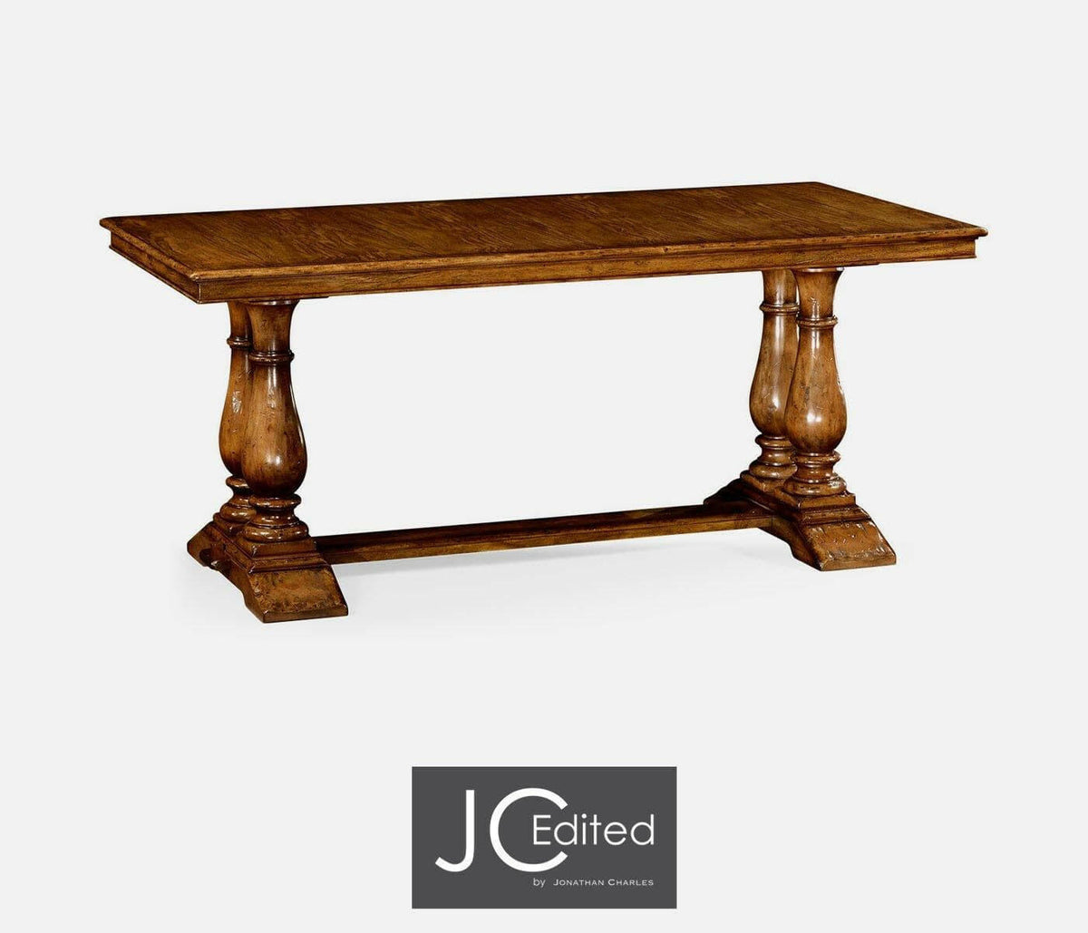 Jonathan Charles Dining Table Rustic with Pedestal Base - Walnut.