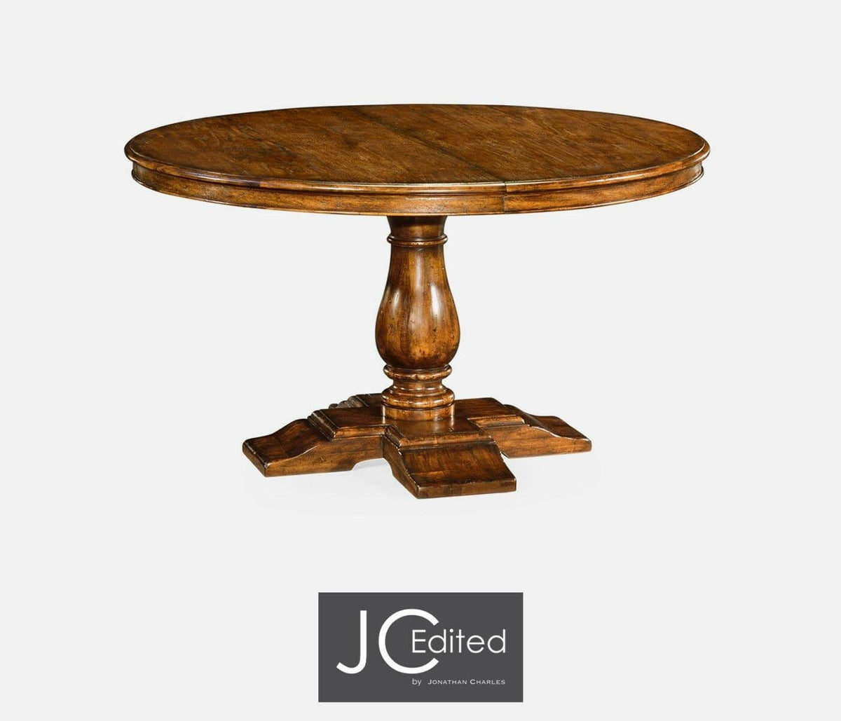 Jonathan Charles Extending Round Dining Table Rustic in Country Walnut.