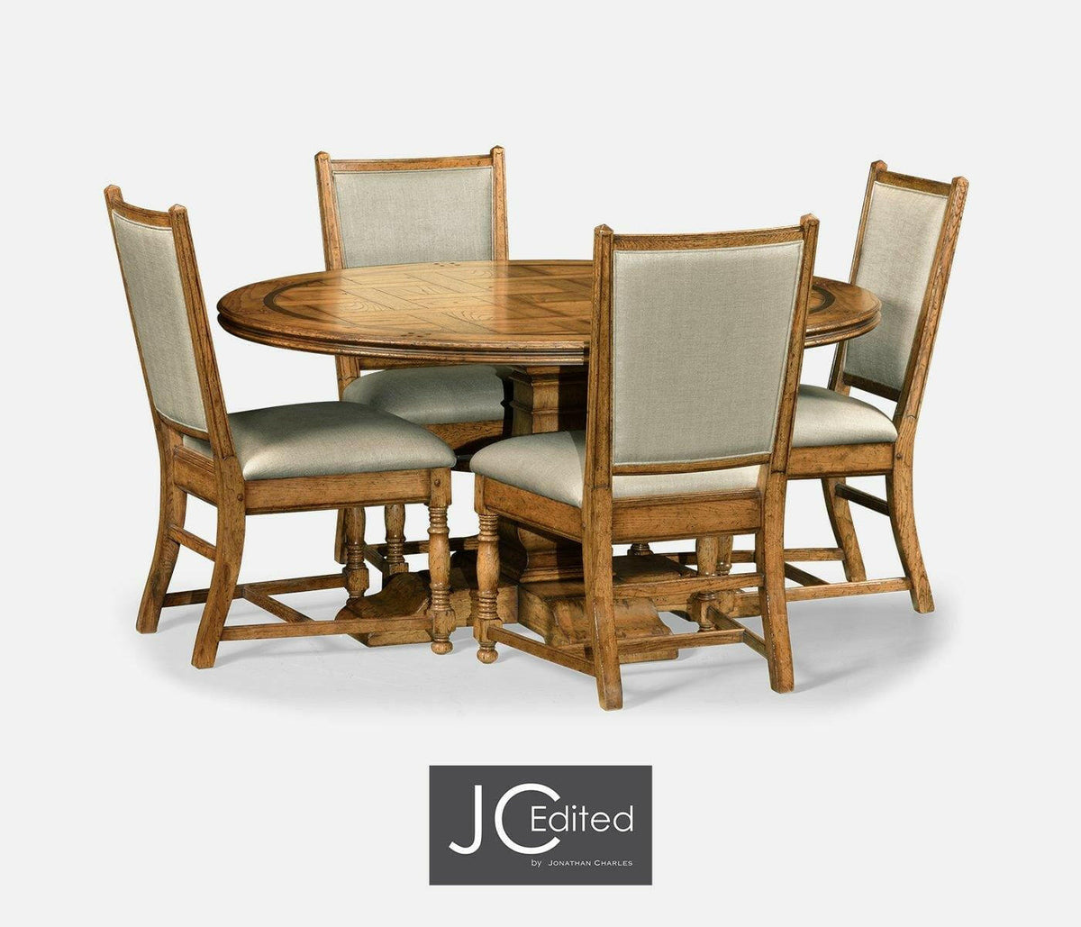 Jonathan Charles Round Dining Table in Brown Chestnut - Medium.