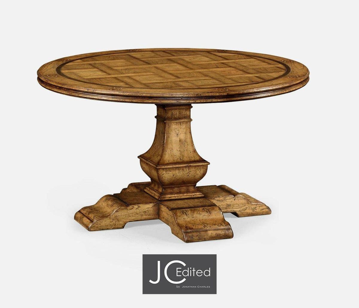 Jonathan Charles Round Dining Table in Brown Chestnut - Medium.